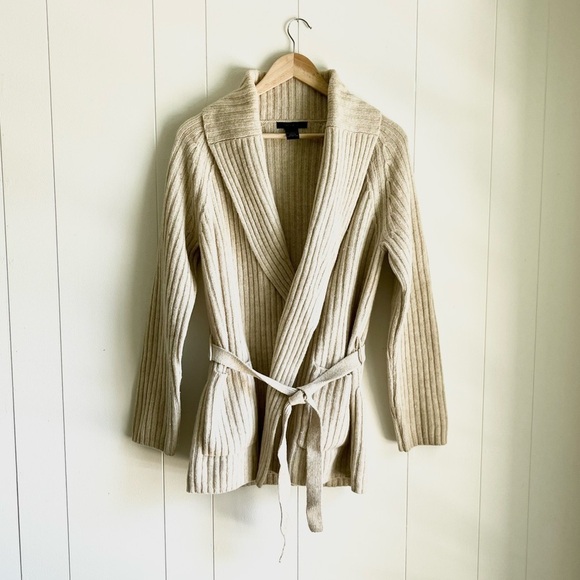 The Limited Lambswool Oatmeal Belted Long Sleeve Duster Cardigan Sweater… - Picture 1 of 6